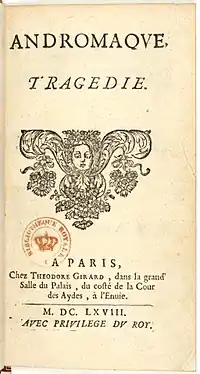 Andromaque 1668 title page.JPG