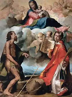 Virgen en Gloria con San Juan y San Esteban, de Michelangelo Anselmi, 1530.