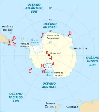 Posiciones de récords del «Sur más lejano» de 1521 à 1911.