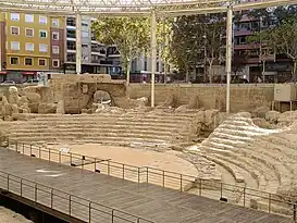 Teatro romano de Zaragoza. Estructura de las gradas en opus caementicium.