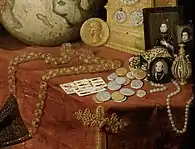 Monedas, collares y otros elementos alegóricos a la vanidad
