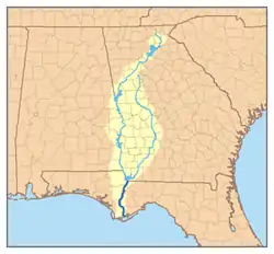 Río Apalachicola y sus dos fuentes: el Chattahoochee (izq.) y el Flint (der.)