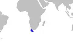 Distribución geográfica de A. saldanha (en azul).