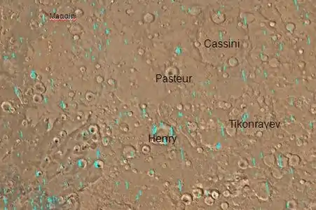 Mapa del cuadrángulo de Arabia con cráteres importantes.