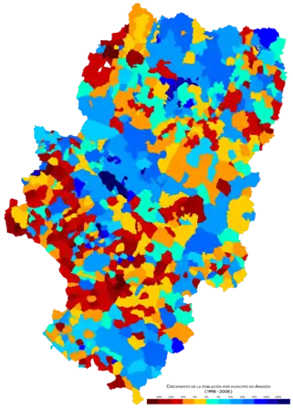 Crecimiento de la población por municipio entre 1998 y 2008