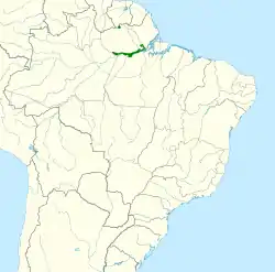 Distribución geográdica de la aratinga pechisulfúrea.