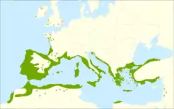 alt=Distribución: 
:     Zona nativa.
:✖ Poblaciones aisladas.
:▲ Introducida y naturalizada (Sinantropía).