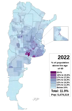 Argentinos mayores de 65 años por municipio