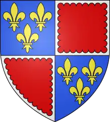 Armas de la rama de Orval desde el siglo XV: Acuartelado, en primero y cuarto trae de azur tres flores de lis de oro, en el segundo y tercero trae de gules con la bordura dentellada de argen.