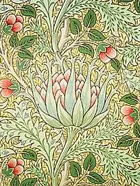 Papel pintado de alcachofa, diseñado por John Henry Dearle, 1897