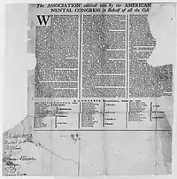 Asociación Continental (The Association entered into by the American Continental Congress in Behalf for all the Colonies - "La Asociación concertada por el Congreso Continental Americano en nombre de todas las Colonias"-), 1774.