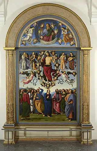 Montaje actual del llamado "políptico de San Pedro", de Perugino, ca. 1496. La disposición original era más compleja.