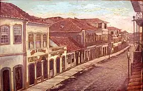 Athayde d'Avila: Calle de la Playa, c. 1880. Imagen del centro de la ciudad a finales del siglo XIX, aún con presencia maciza de casas coloniales