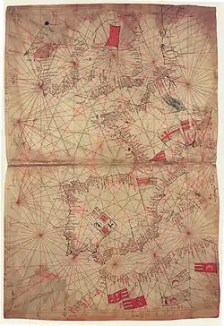 Mapa del Atlántico, sheet from Vesconte's c.1325 atlas for Marino Sanuto's Liber Secretum (Biblioteca Británica)