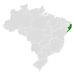 Distribución geográfica del ticotico de Pernambuco.