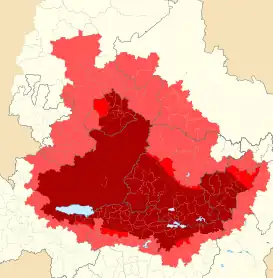 alt=     Mapa del Bajío con base en la definición geográfica.     Mapa del Bajío con base en la división política municipal.
     Zona de influencia.