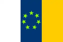 Propuesta de bandera con banda central azul oscuro y estrellas verde claro.