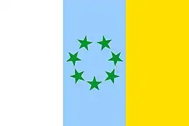 Versión donde una de las puntas de cada estrella apunta hacia el centro de la bandera.