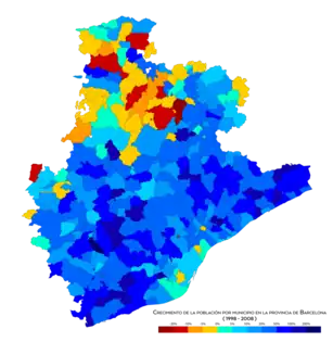 Crecimiento de la población entre 1998 y 2008