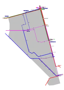 Mapa de los autobuses en el barrio de Pueblo Nuevo, entre los que aparece el 48.