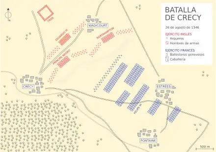 a map showing the positions and movements of the English and French forces at the Battle of Crécy