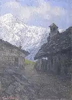 Carlo Bazzi, "Baite a Pecetto Macugnaga", oil on canvas, 33,50 x 24,50 cm, Artistic heritage Collection Banca Intesa Sanpaolo