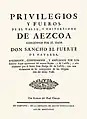 Portada clasicista de los privilegios del valle de Aézcoa (1782)