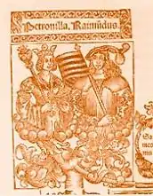 Ramón Berenguer IV de Barcelona y Petronila de Aragón, en un grabado bajomedieval.