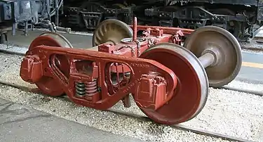 Bogie de carga norteamericano (estilo Bettendorf) (Museo del Ferrocarril de Illinois).