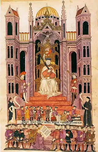 El festín de Baltasar, ilustración de la Biblia de Alba.