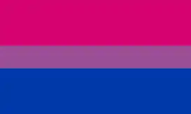 Tricolor flag: wide horizontal pink and blue bars surrounding a narrower lavender bar