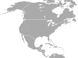 Distribución del turón de pies negros (tres pequeñas áreas en el territorio estadounidense)