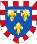 En Francia:Armas de Centre-Val de Loire Blasonamiento: De azur tres flor de lis de oro con lambel de plata y bordura componada de plata y gules.