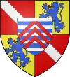 Écartelé : aux 1 et 4, de gueules à la bande d'argent (de Roye) ; au 2 et 3, d'or au lion d'azur armé et lampassé de gueules (Limoges) ; sur le tout, burelé d'argent et d'azur à trois chevrons de gueules brochant, le premier chef écimé (La Rochefoucault).