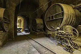 Interior de la cueva de Doña Rosa, con los raíles de vagones