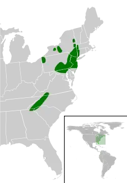 Distribución. El rango no excede la frontera de Canadá y Estados Unidos.