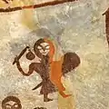 Detalle de una pintura mural en la Iglesia de la Asunción en Alaiza. Este guerrero parece sostener un mangual en la mano derecha.