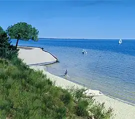 Playa en el borde del lago de Biscarrosse (Landas).