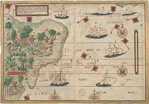 22 y 23. Mapa de la "Terra Brasilis" (actual Brasil y regiones adyacentes) y Atlántico Sur.