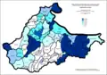 Proporción de serbios en Brčko por asentamientos 1971