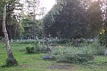 Very overgrown cemetery.