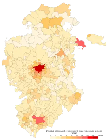 Densidad de población por municipio en 2018