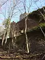 La parte trasera del castillo vista desde el bosque