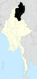 R. strykeri se distribuye por el estado Kachin, al norte de Birmania (en negro).