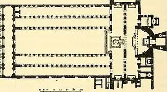 Planta basilical de la basílica de San Pablo Extramuros de Constantino en Roma (siglo IV)