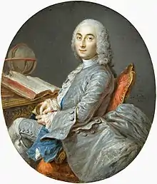 Marfil. Obra de Jean-Marc Nattier, acuarela sobre marfil: Retrato miniatura del astrónomo francés César-François Cassini (Cassini III), h. 1750