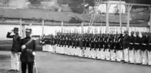 Cadetes colombianos, durante la misión militar chilena en 1910, usando el casco prusiano Pickelhaube.