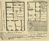 Plano de los dos pisos de la casa en donde se encontraban los autores del atentado. Grabado de E. Bravo y de Enrique Invernisio en La Locomotora.