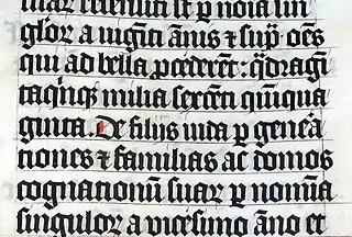 ⁊ ſup̈ oẽs = et supra omnes (2ª línea)Escritura góticaBiblia de Malmesbury, por un escriba belga de 1407