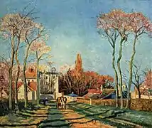 Entrée du village de Voisins por Camille Pissarro, 1872.